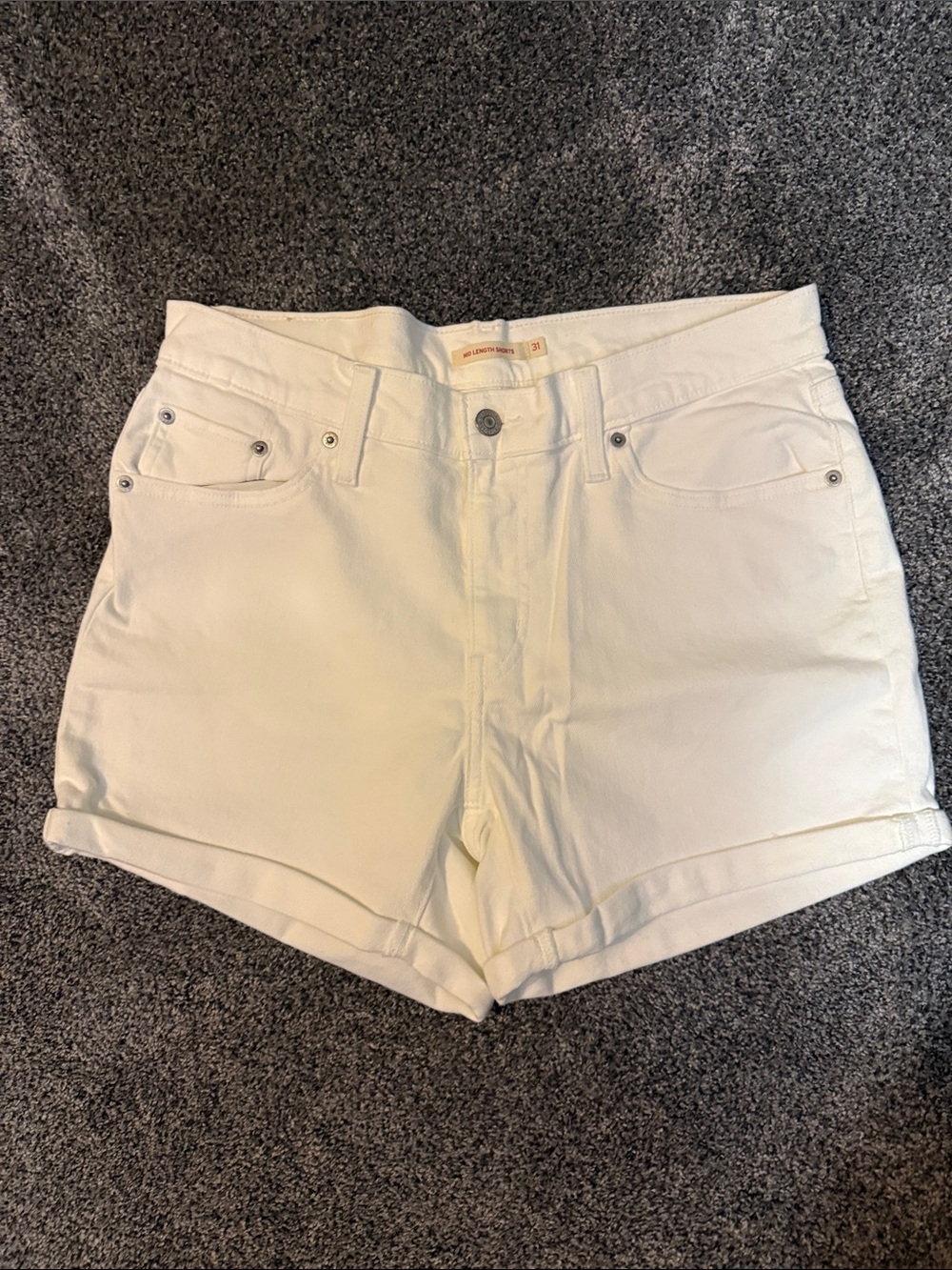 Levi's White High-Rise Rolled Hem Denim Shorts